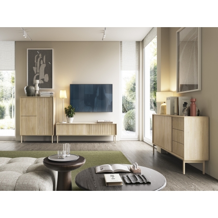 Stolik pod telewizor 150 cm ryflowany front TIAGO dąb cremona